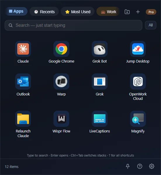 ClutterDock launcher on Windows in dark mode